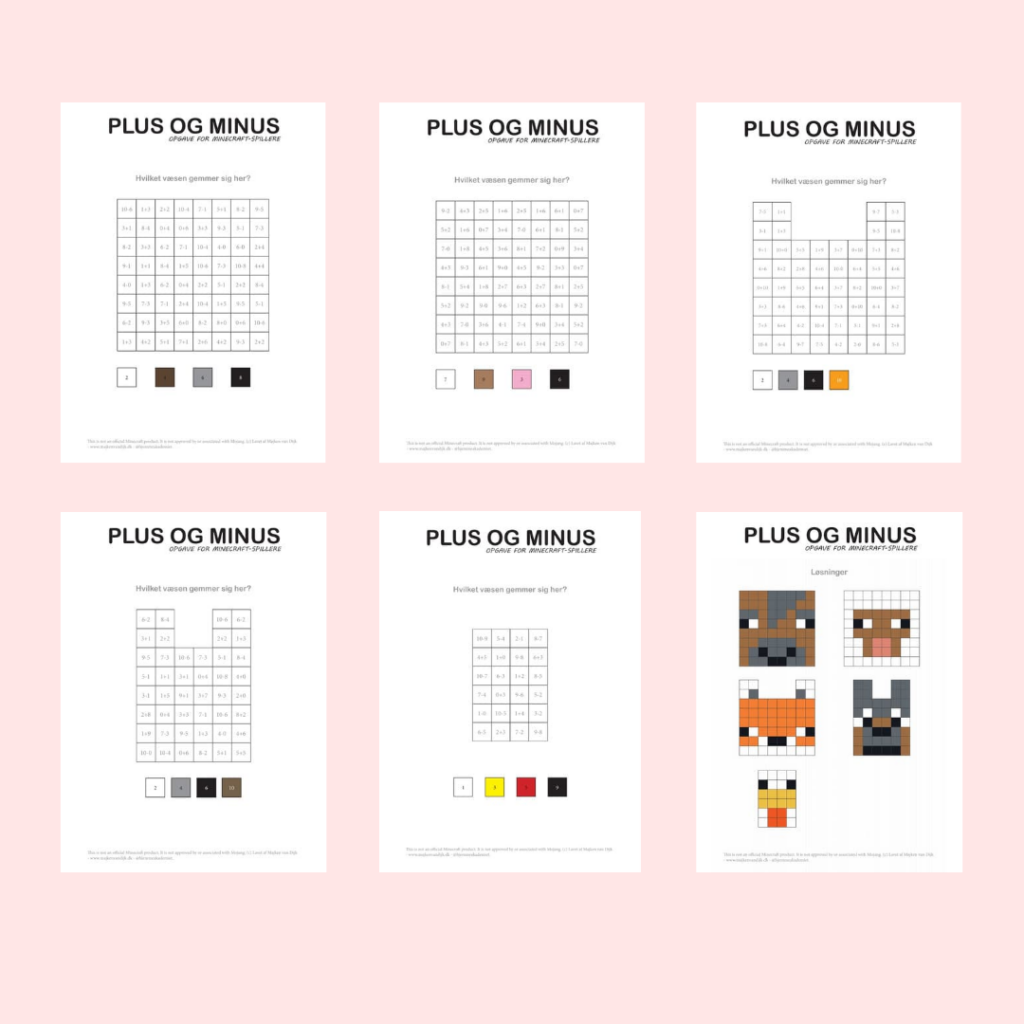 Plus og minus opgaver for Minecraft spillere (pdf) – Majken van Dijk